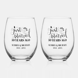 Just Married Any Year Anniversary Personalized ステムなしワイングラス