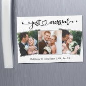 Just Married Calligraphy Heart 3 Photo Magnet Card