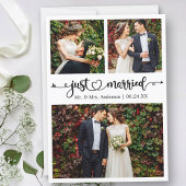 Just Married Calligraphy Heart 3 Photos Wedding 案内状