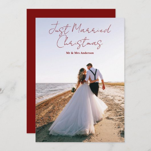 Just Married Christmas Greetings Customize Photo シーズンカード (正面/裏面)