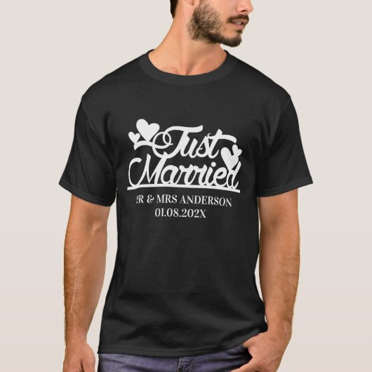Just Married Couple Personalized Wedding Name Date Tシャツ (正面)