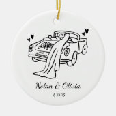 Just Married Custom Couple Names & Wedding Date セラミックオーナメント (正面)