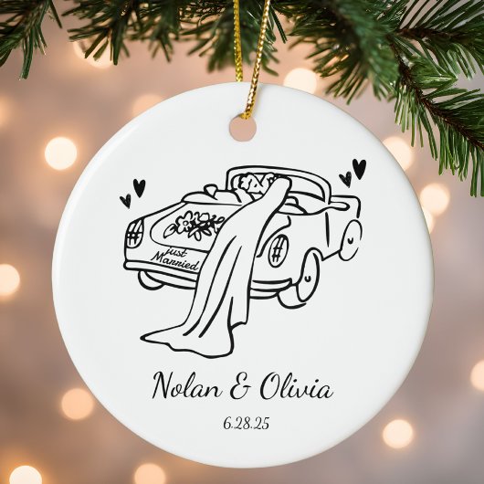 Just Married Custom Couple Names & Wedding Date セラミックオーナメント