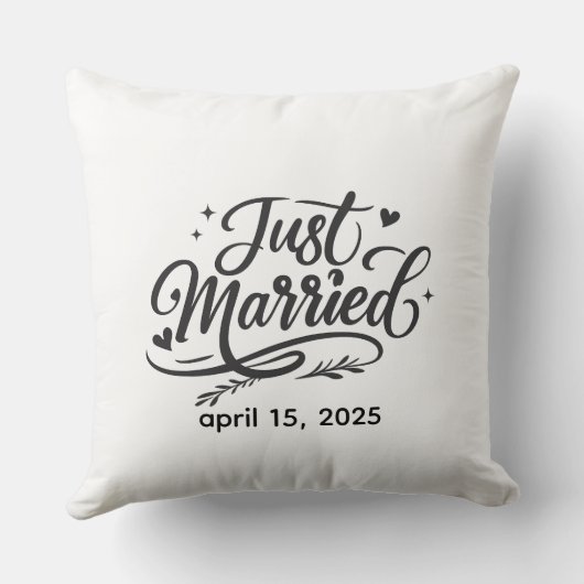 Just Married Decorative Throw Pillow with Wedding  クッション (裏面)