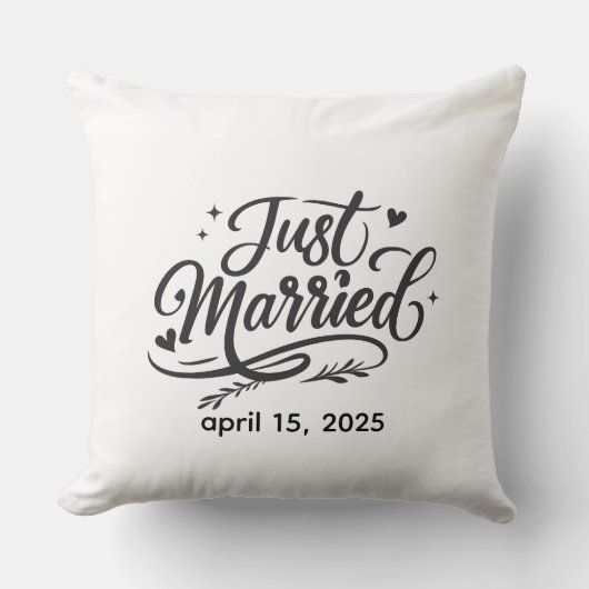 Just Married Decorative Throw Pillow with Wedding  クッション (正面)