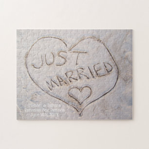Just Married Destination Sand Writing Custom ジグソーパズル
