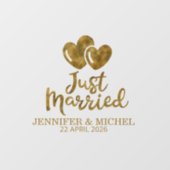 Just Married elegant gold script wedding car ウィンドウサイン (シート)