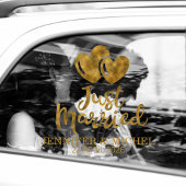 Just Married elegant gold script wedding car ウィンドウサイン