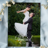 Just Married Elegant Script Photos Wedding 案内状