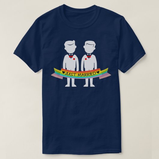 Just Married Grooms Rainbow Gay Honeymoon Tシャツ (デザイン正面)