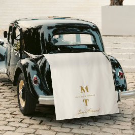 Just Married Ivory Gold Wedding Car Banner Sign タペストリー