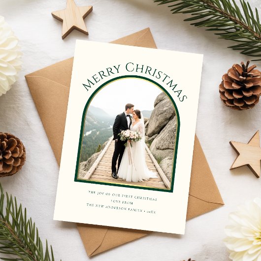 Just Married Newlywed Couple Arch Photo Christmas シーズンカード