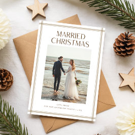 Just Married Newlywed Couple Beach Photo Christmas シーズンカード