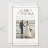 Just Married Newlywed Couple Beach Photo Christmas シーズンカード (正面)