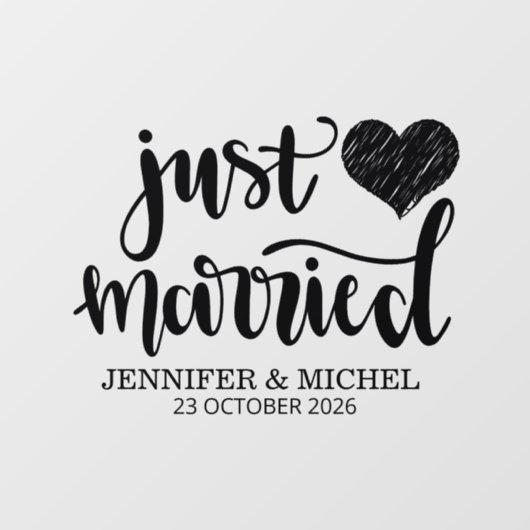 Just Married romantic black script wedding car ウィンドウサイン (シート)