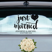 Just Married romantic black script wedding car ウィンドウサイン
