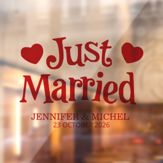 Just Married romantic red script wedding car ウィンドウサイン (シート2)