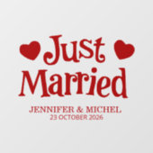 Just Married romantic red script wedding car ウィンドウサイン (シート)