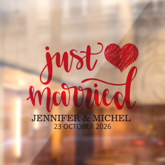 Just Married romantic red script wedding car ウィンドウサイン (シート2)