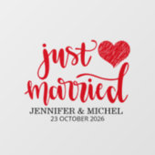Just Married romantic red script wedding car ウィンドウサイン (シート)