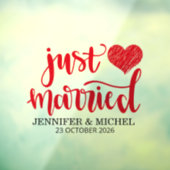 Just Married romantic red script wedding car ウィンドウサイン (シート3)