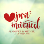 Just Married romantic red script wedding car ウィンドウサイン (シート3)