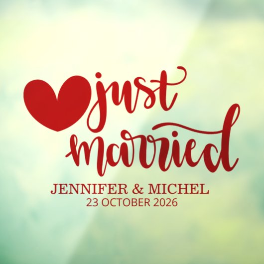 Just Married romantic red script wedding car ウィンドウサイン (シート3)