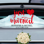 Just Married romantic red script wedding car ウィンドウサイン