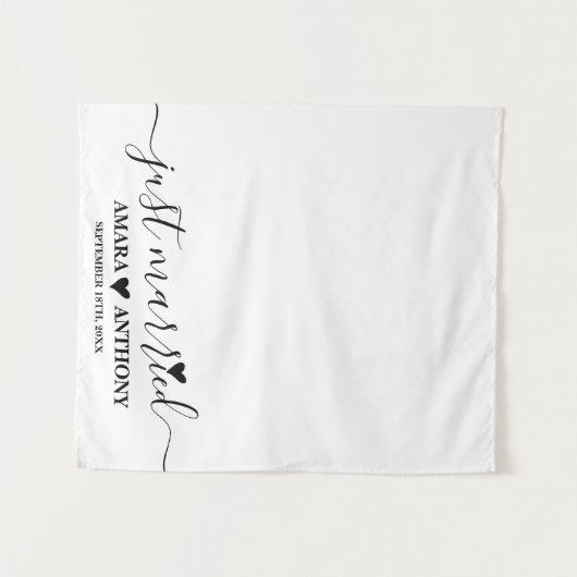 Just Married Script Fabric Car Banner Wedding Sign タペストリー (正面(横))