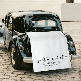 Just Married Script Fabric Car Banner Wedding Sign タペストリー