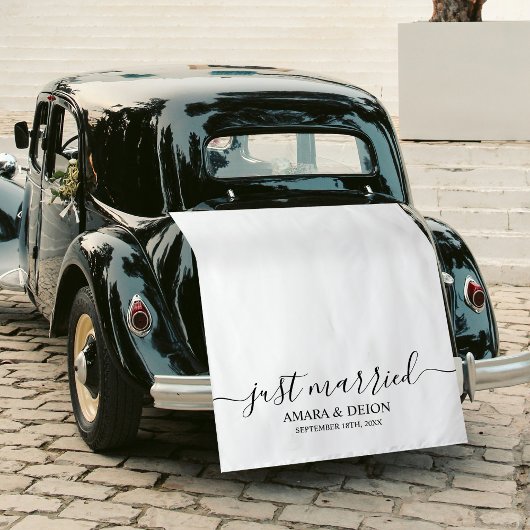 Just Married Script Fabric Car Banner Wedding Sign タペストリー