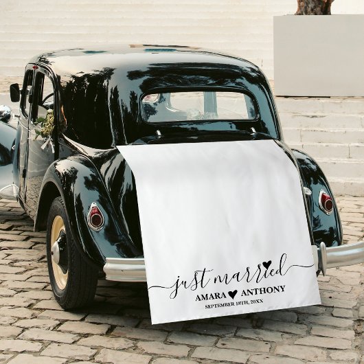 Just Married Script Fabric Car Banner Wedding Sign タペストリー