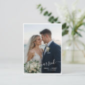 Just Married Script Wedding Photo Announcement ポストカード (スタンド正面)
