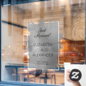Just Married! Silver Faux Foil  Window Cling ウィンドウサイン (カフェ窓)
