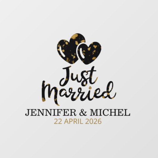 Just Married Wedding Car Window Cling with Hearts ウィンドウサイン (シート)