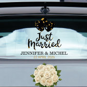 Just Married Wedding Car Window Cling with Hearts ウィンドウサイン
