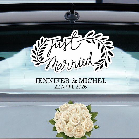 Just Married Wedding Car Window Cling with Hearts ウィンドウサイン