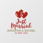 Just Married Wedding Car Window Cling with Hearts ウィンドウサイン (シート)