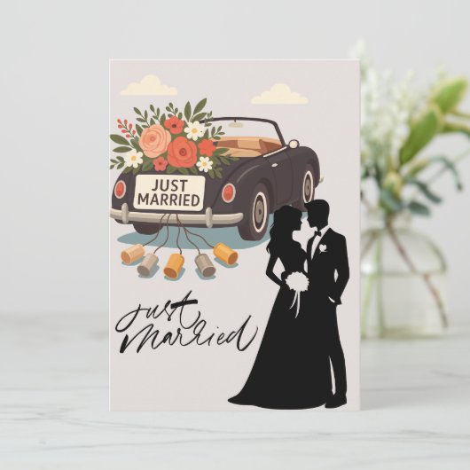 Just Married Wedding Party-Elegant Modern Newlywed 招待状 (スタンド正面)