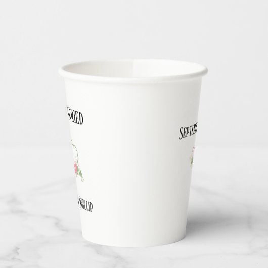 Just Married with Bride & Groom Names Wedding Date 紙コップ (左)