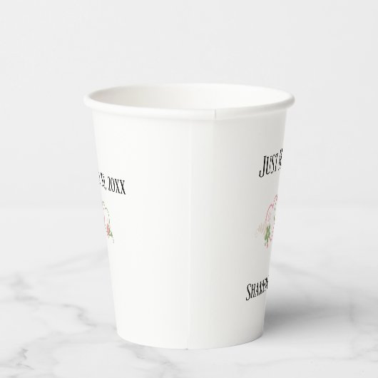 Just Married with Bride & Groom Names Wedding Date 紙コップ (右)