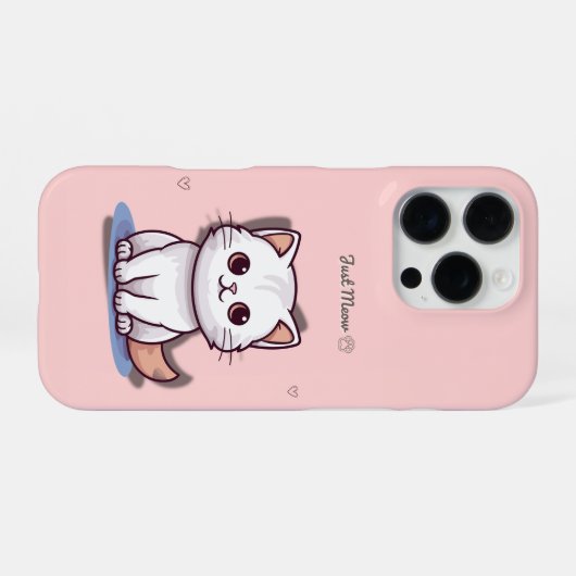 Just Meow Cute White Kitten Phone Case | Pink iPhoneケース (裏面横)