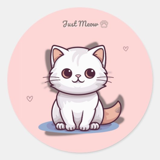 Just Meow Cute White Kitten Sticker | Pink Pastel ラウンドシール (正面)