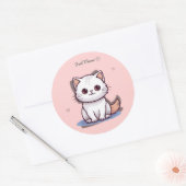 Just Meow Cute White Kitten Sticker | Pink Pastel ラウンドシール (封筒)