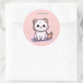Just Meow Cute White Kitten Sticker | Pink Pastel ラウンドシール (バッグ)