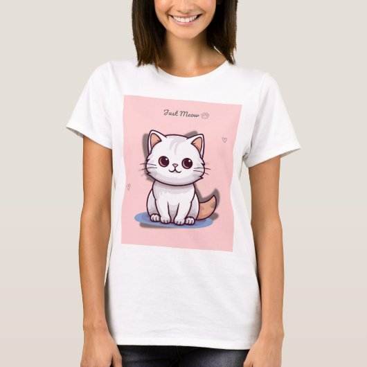 Just Meow Cute White Kitten T-Shirt | Pink Pastel  Tシャツ (正面)
