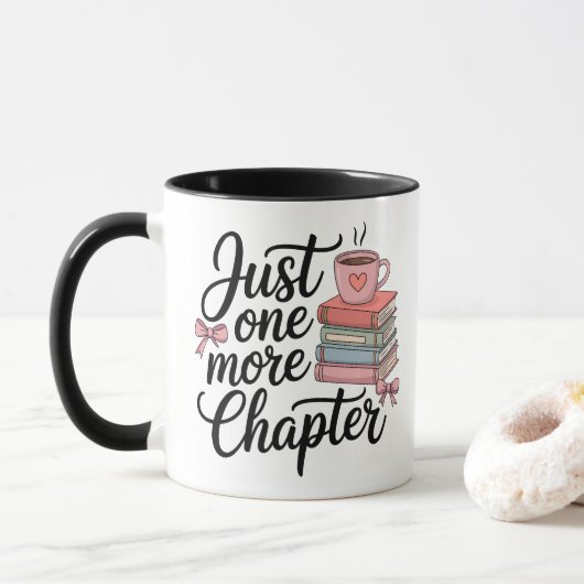 Just One More Chapter – Cozy Bookworm Design マグカップ (ドーナツ)