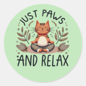 Just Paws and リラックス Yoga Cat ラウンドシール (正面)