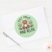 Just Paws and リラックス Yoga Cat ラウンドシール (封筒)