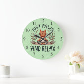 Just Paws and リラックス Yoga Cat ラージ壁時計 (ホーム)